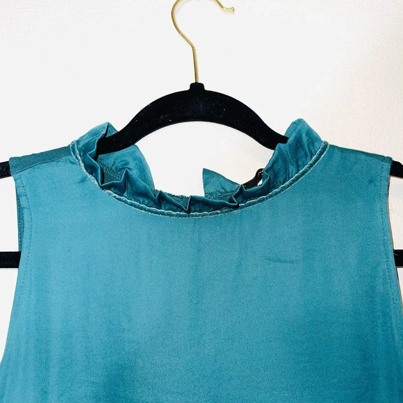 LOFT Petites Teal Ruffle High Neck Tie Back Contrast Tank Top Xsmall Women’s - Picture 2 of 12